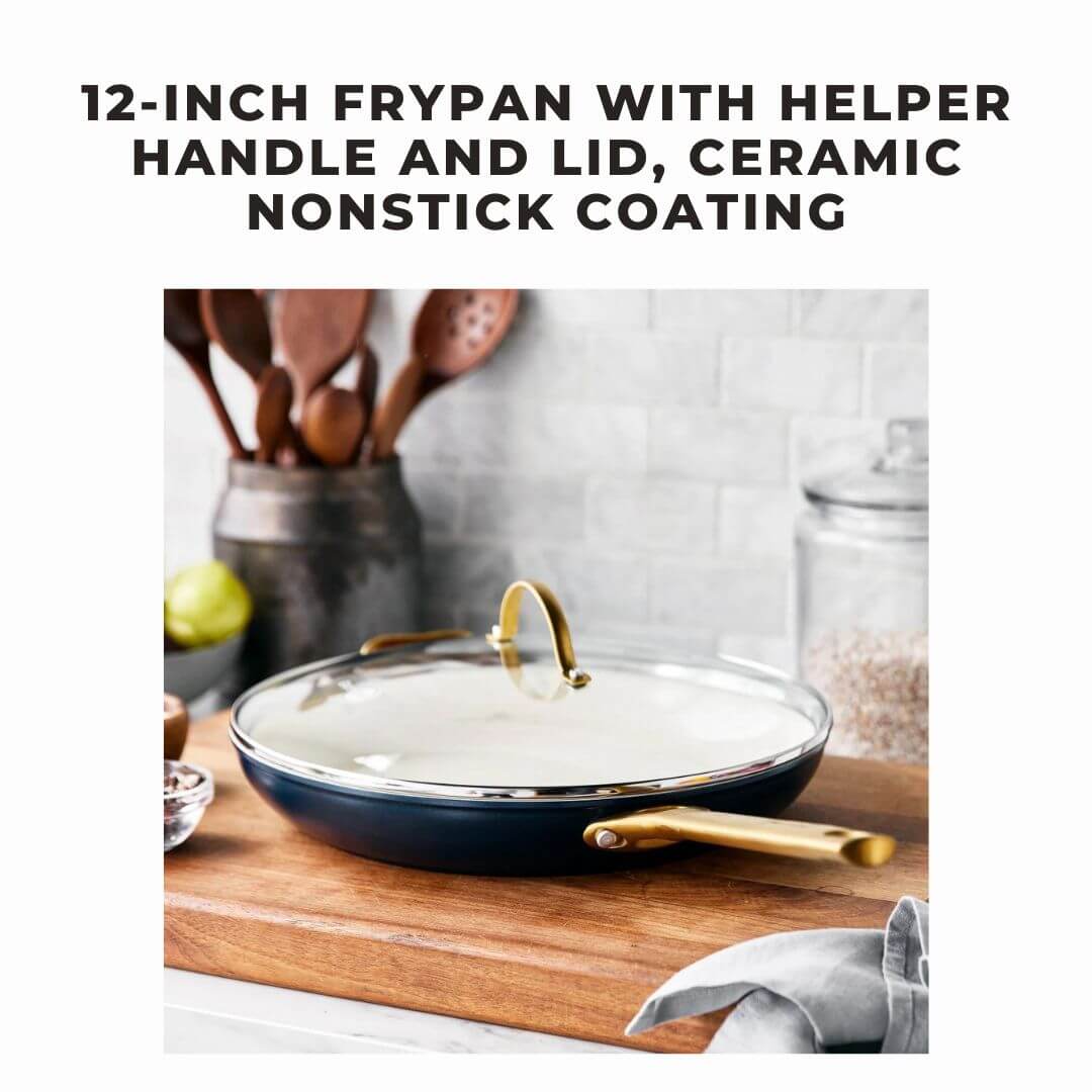 12-inch Frypan with Helper Handle and Lid, Ceramic Nonstick Coating