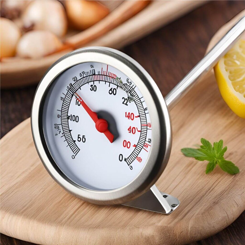 Digital cooking thermometer immersed in a pot of hot oil