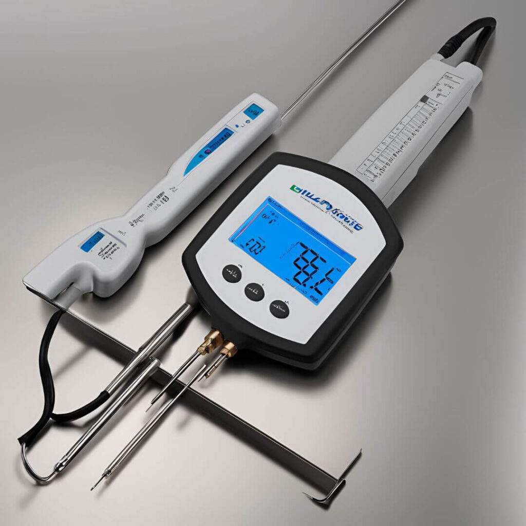 "Close-up of a digital probe thermometer displaying temperature readings