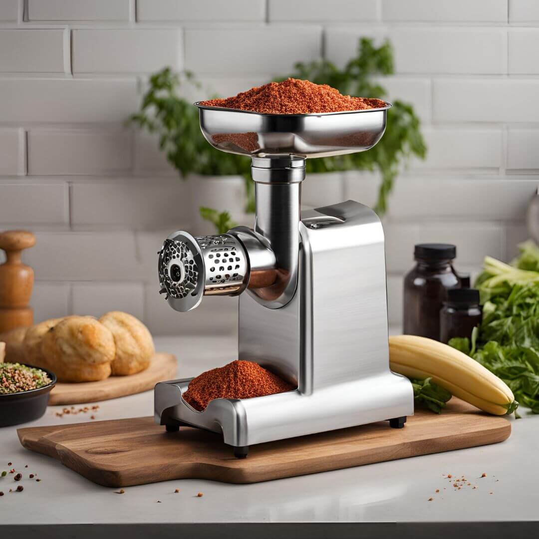 KitchenAid mixer with the Food Grinder attachment, perfect for grinding meats, cheese, and vegetables for homemade recipes.