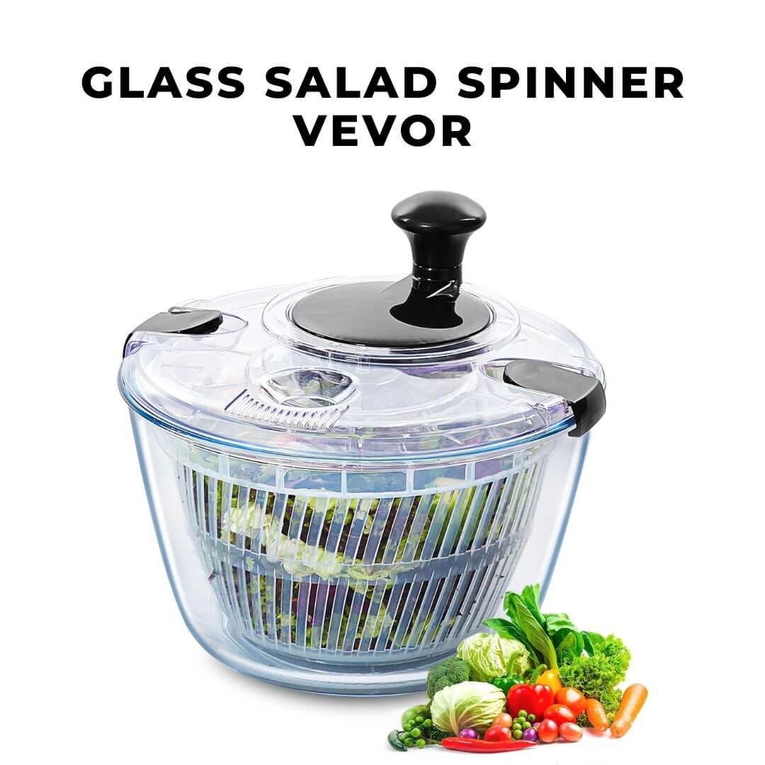 Glass Salad Spinner VEVOR on a marble kitchen countertop