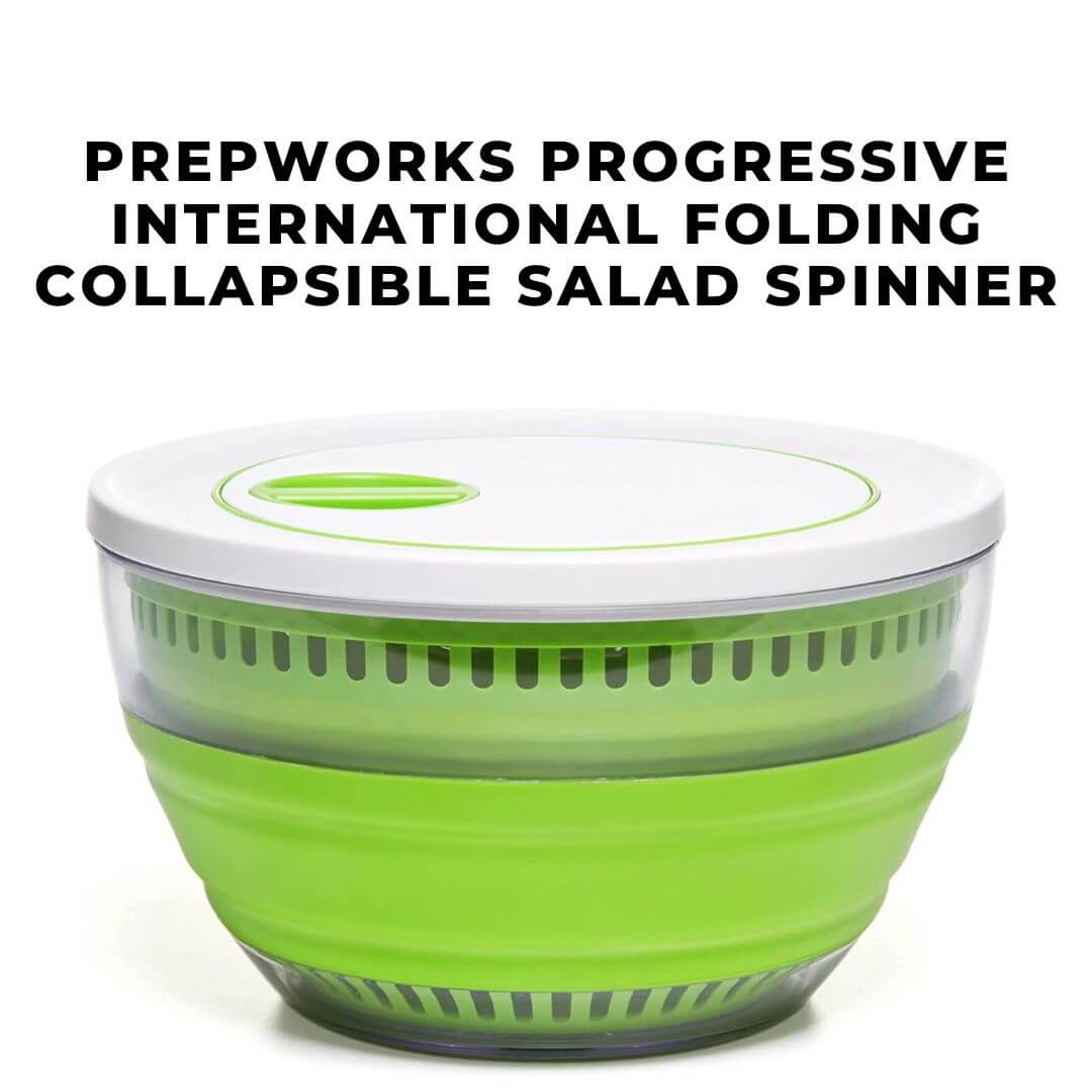 Glass Salad Spinner by Prepworks Progressive International Folding Collapsible model on white kitchen counter