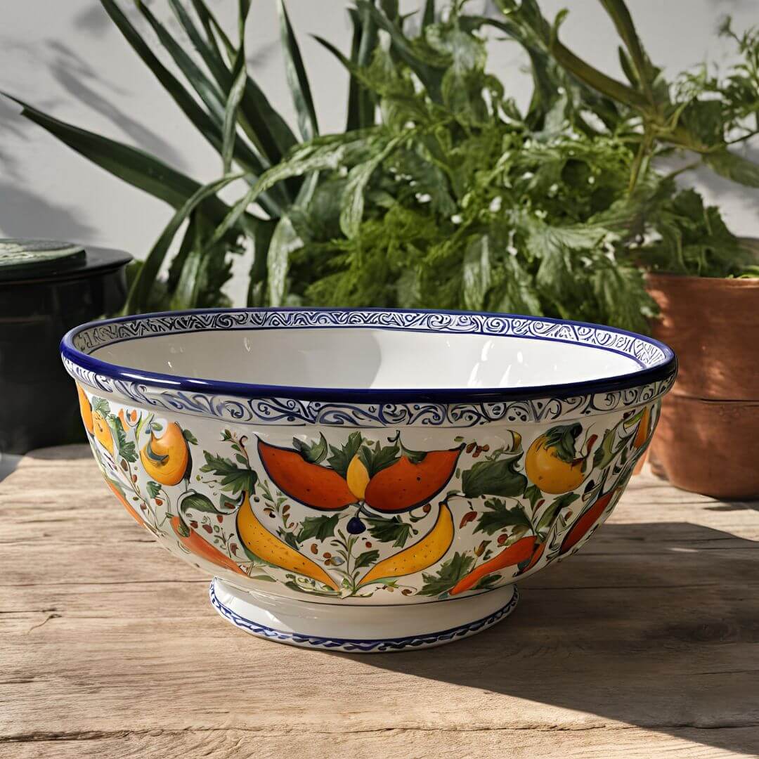 Salad serving bowl adorned with Classic Ricco Deruta ceramic design, featuring intricate Italian patterns