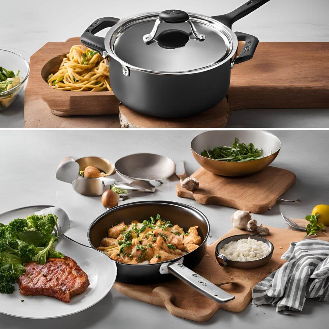 Silga cookware featuring stainless steel construction

"All-Clad cookware showcasing multi-ply stainless steel and aluminum layers