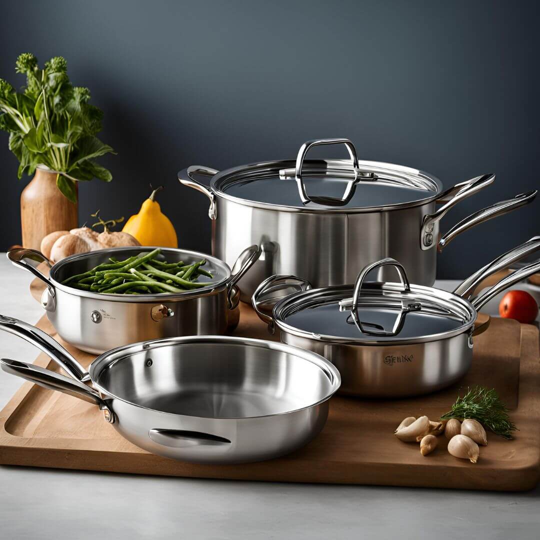 Silga stainless steel cookware set with ergonomic handles and Teknotherm base