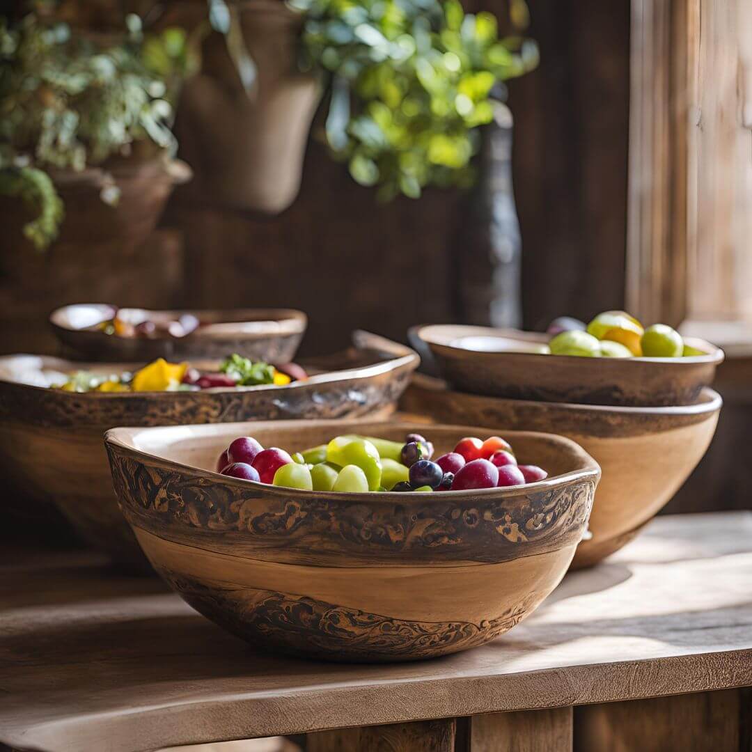 Tuscan ceramic bowls featuring traditional Italian designs and vibrant colors