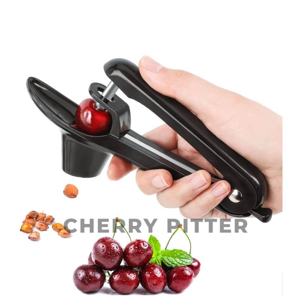 Image of a cherry pitter, a tool used for easily removing pits from cherries.