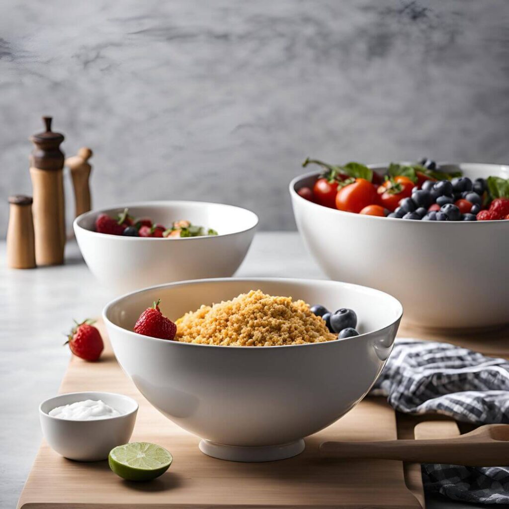 Comparison of qt vs 8qt mixing bowls, showing size differences and features