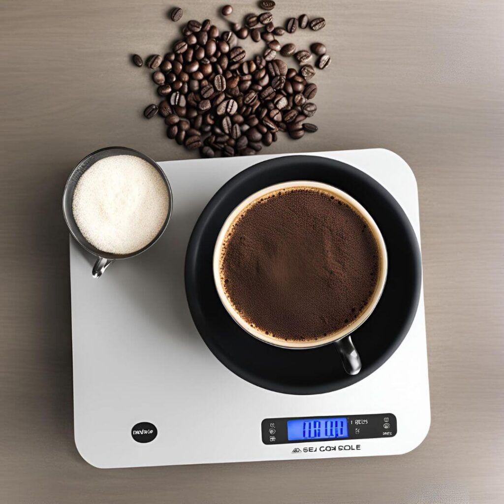 A sleek digital coffee scale with an LCD screen and precise measurement capabilities, ideal for accurately weighing coffee grounds.