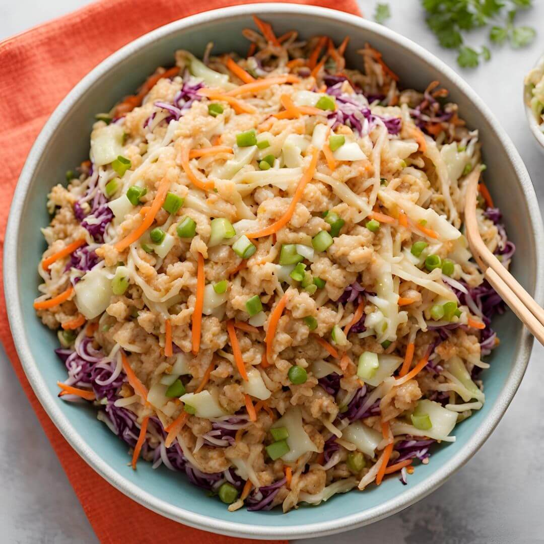 egg roll in a bowl with coleslaw