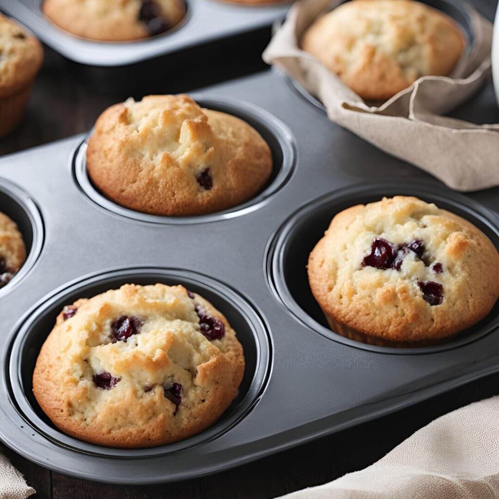 Homemade muffins with a golden-brown top, fluffy interior, and a variety of mix-ins such as berries or chocolate chips