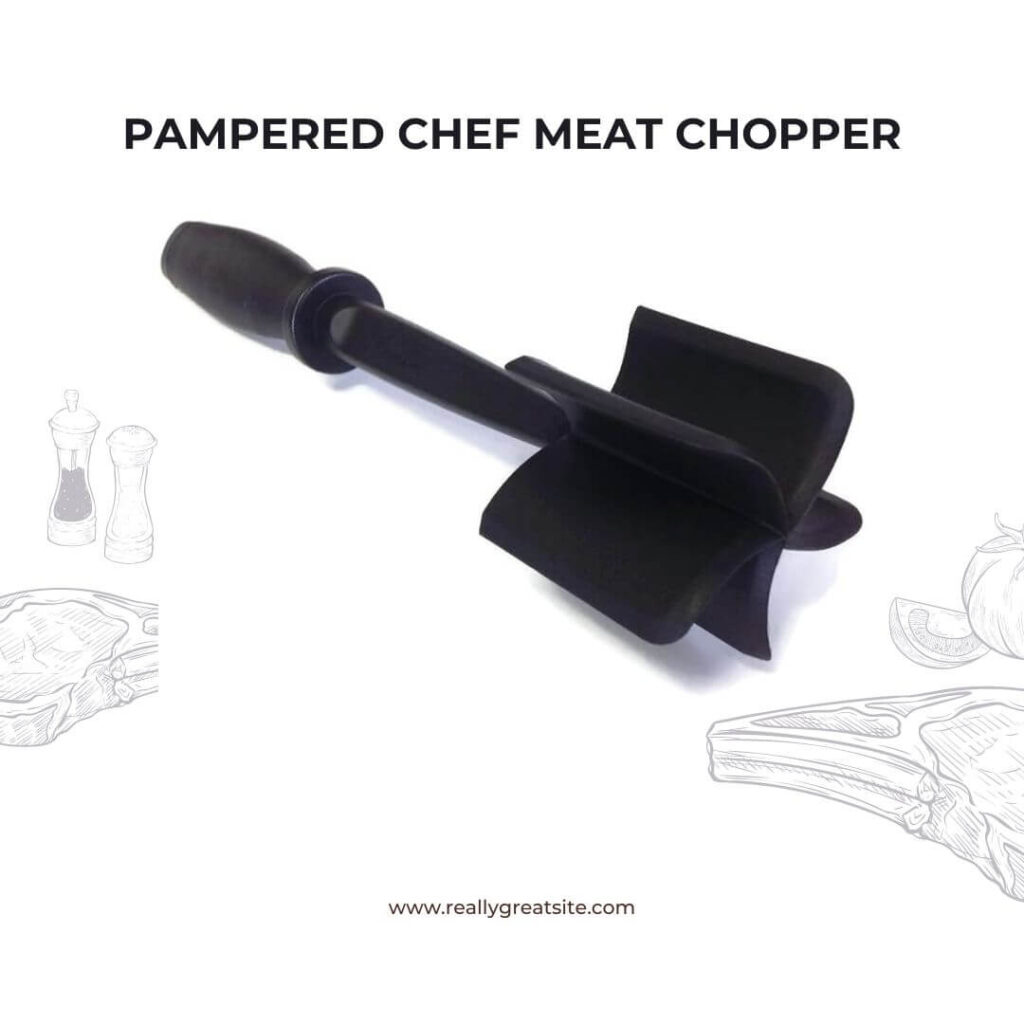 Pampered Chef Meat Chopper with five beveled blades, designed for efficient and easy meat cutting and chopping