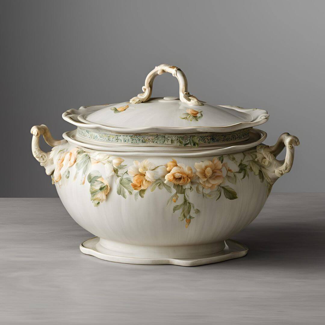 soup tureen with ladle