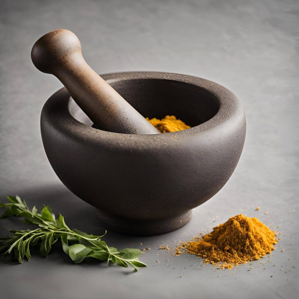 Various mortar and pestle sets displayed on a kitchen counter showing different materials and sizes