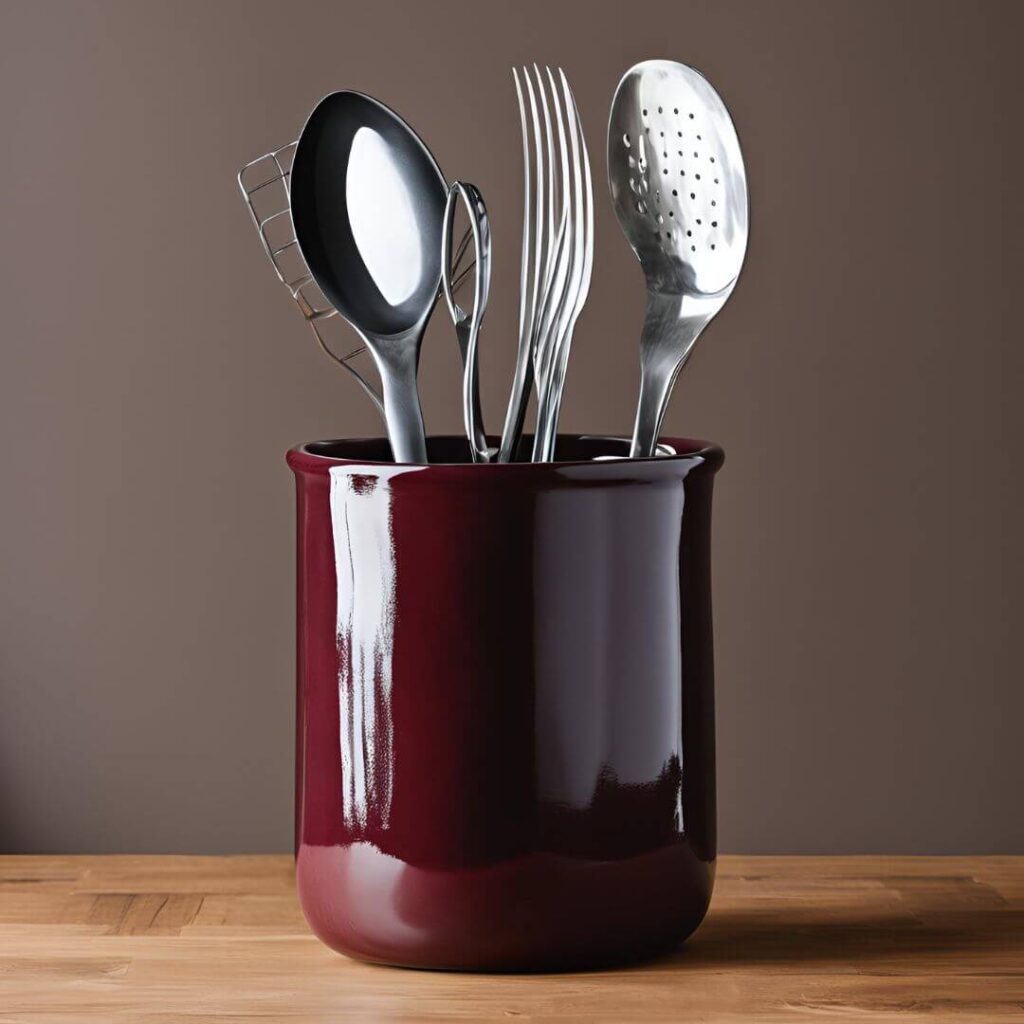 Deep burgundy utensil holders 