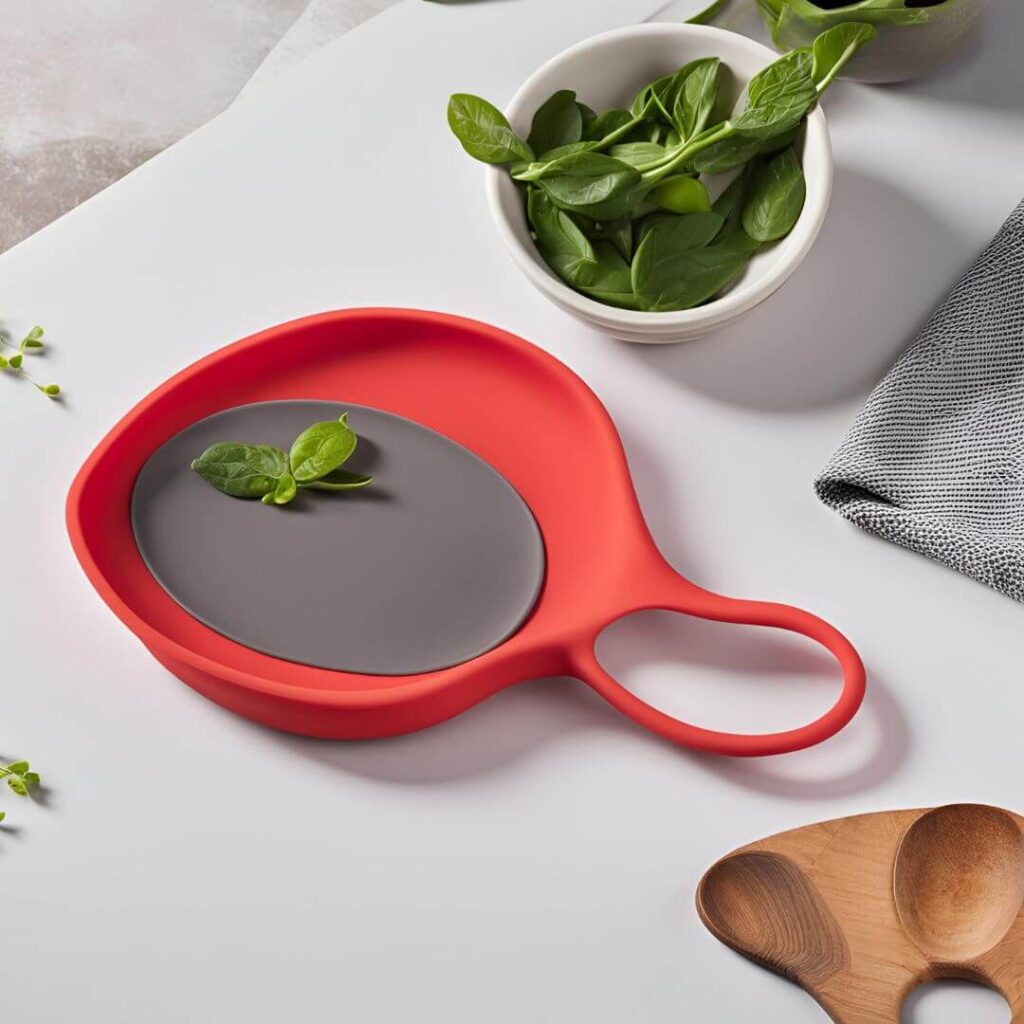 Silicone spoon rest in a bright color with a modern design