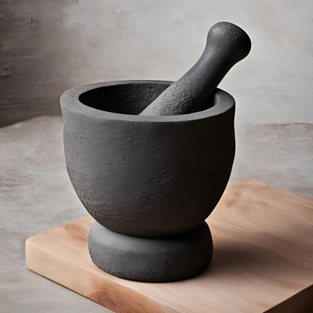 Tehuacán Mexican mortar and pestle featuring a rustic stone bowl and pestle, ideal for grinding spices and preparing traditional dishes.