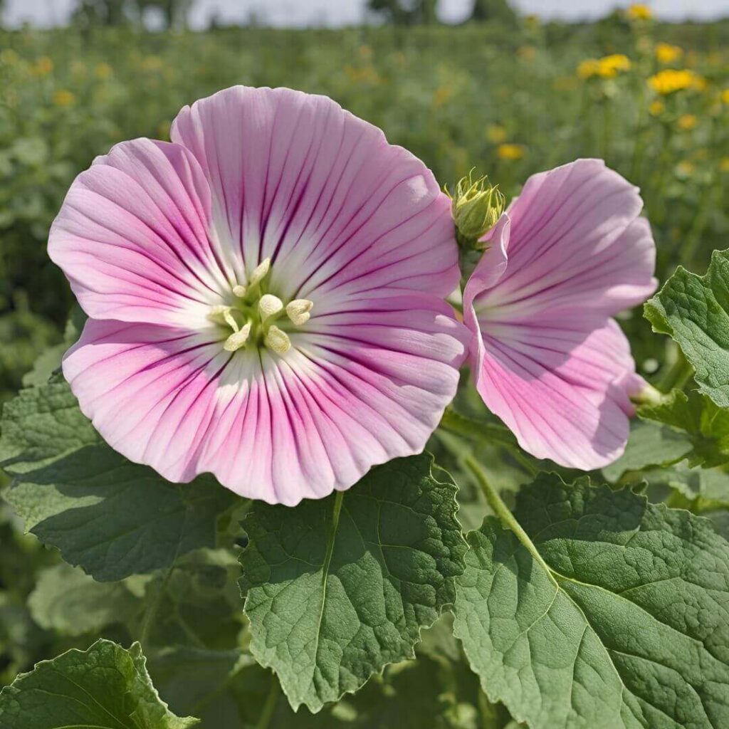 Illustration highlighting the benefits of mallow, such as its soothing and anti-inflammatory properties