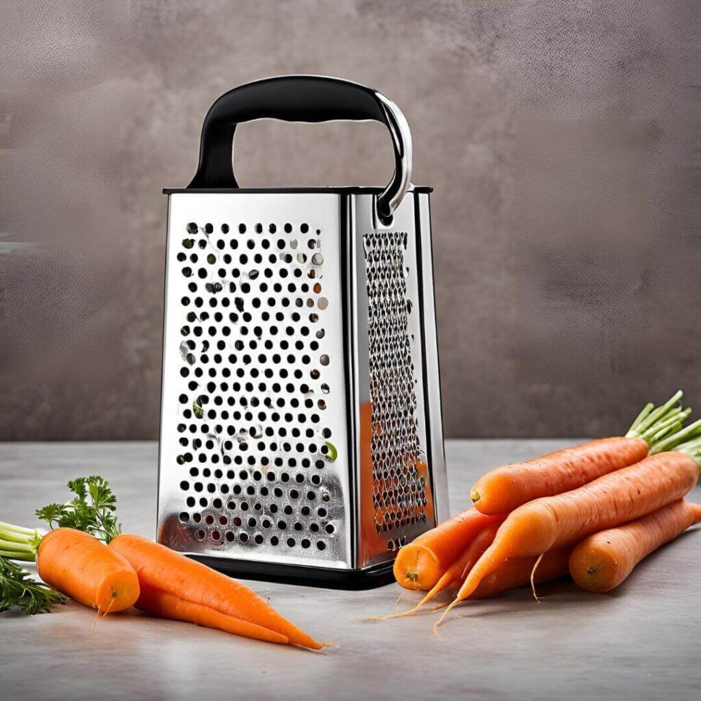 Image of grating carrots using a box grater, showing the carrots 