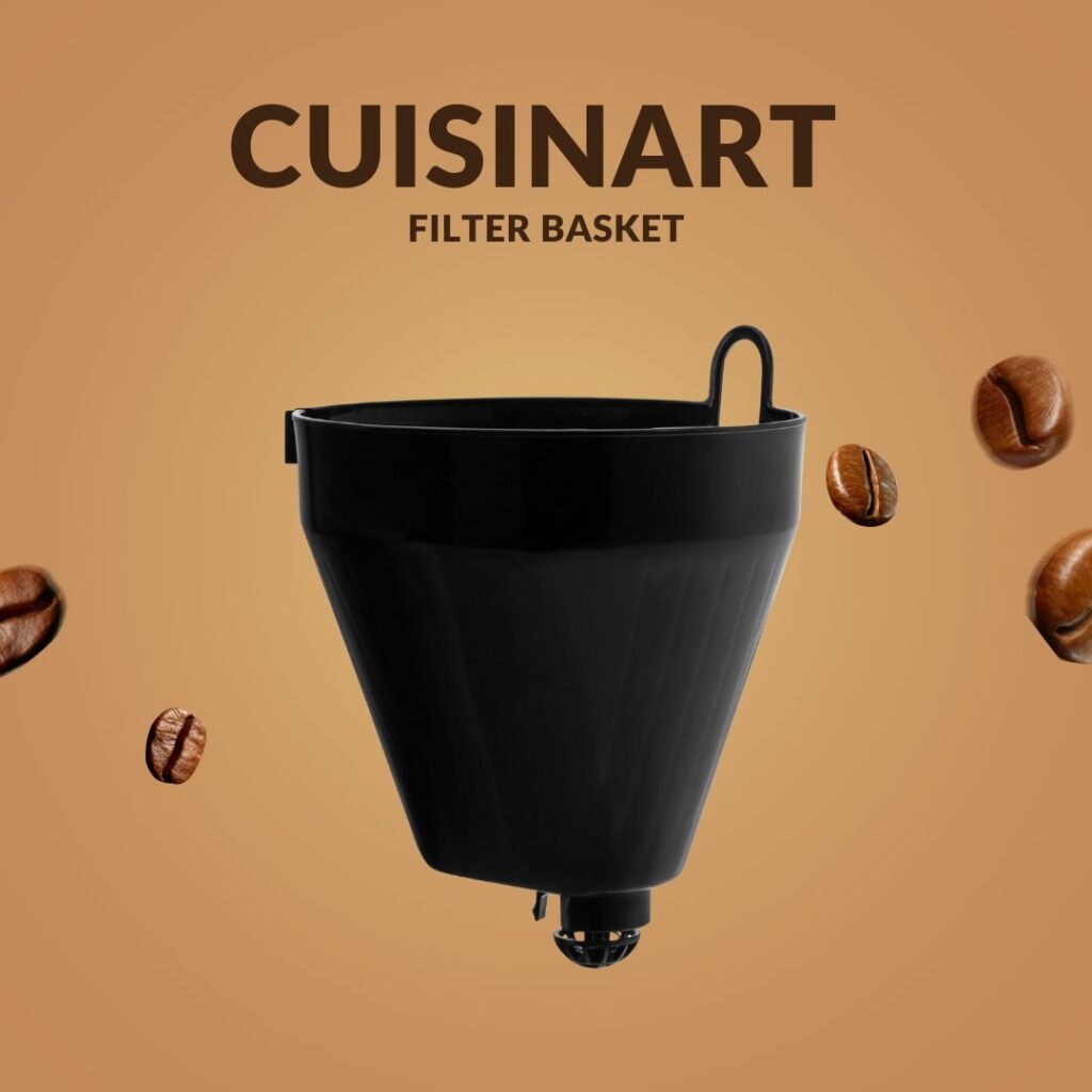 Cuisinart filter basket placed on a counter, featuring a mesh design for holding coffee filters and grounds during brewing