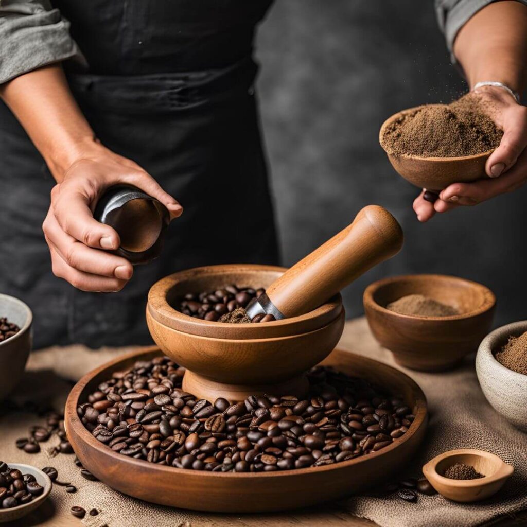 Grinding Coffee Beans With A Mortar and Pestle