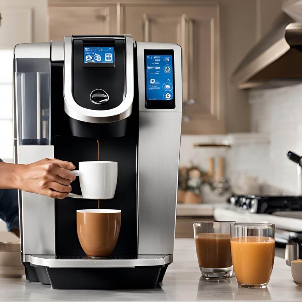 A close-up of a Keurig coffee maker displaying an error message, with coffee grounds overflowing from the K-cup holder, illustrating the problem of Keurig not brewing properly.